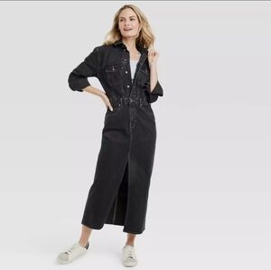 NWT Universal Thread Long Sleeve Black Wash Denim Maxi Dress Women's Size 0